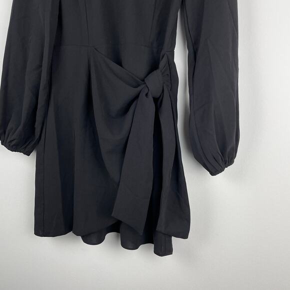 NWT Lulus Believe It or Knot Black Long Sleeve Tie-Front Skater Dress - Size S - Picture 4 of 7